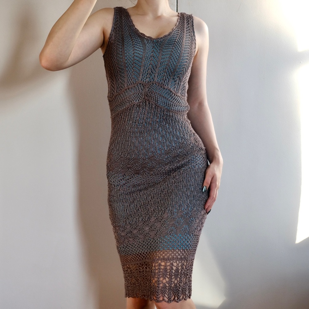 Elegant Grey and Teal Crochet Dress
